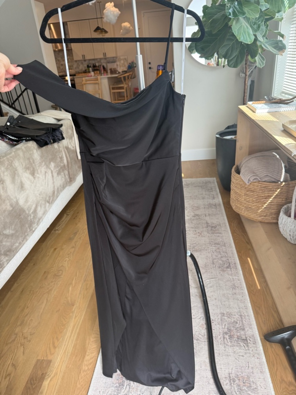 Lulu's Black One-Shoulder Draped Evening Gown